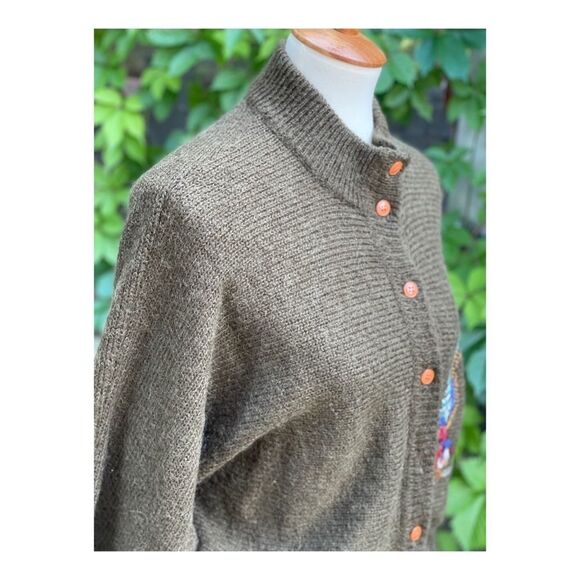Vintage 70s Cardigan Kid Mohair Knit Turkey Applique Kitsch Sz 42 OOAK - Picture 14 of 16